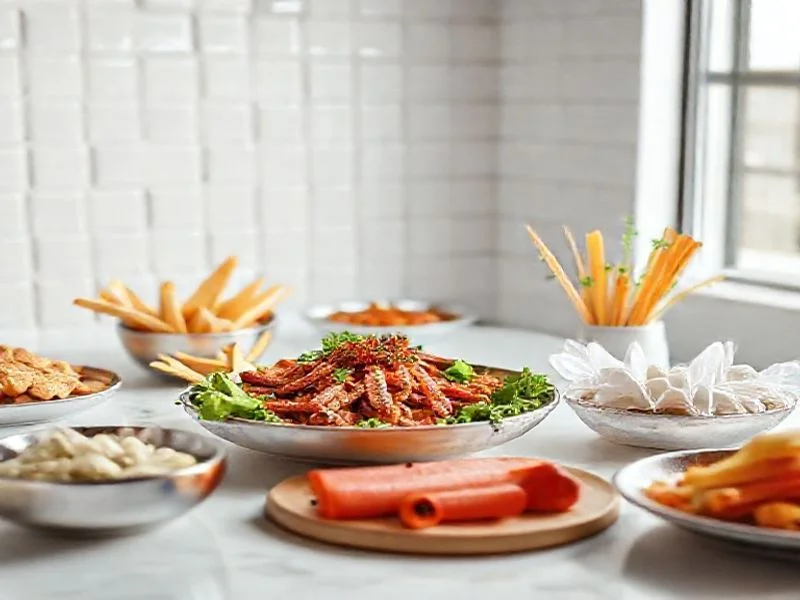 A close-up, artistic shot emphasizing motion and precision. Focus on a chef's hands delicately garnishing a minimalist dish with long tweezers, or the rhythmic action of flour-dusted hands kneading artisan dough on a wooden surface, or the careful selection of fresh herbs from a vibrant bunch. The image should highlight the textures of ingredients and the meticulous precision of culinary work. The background is softly blurred to keep focus on the action. Emphasize craftsmanship, passion, and the tactile nature of food creation. No identifiable human faces. Style: Documentary-style, intimate, high-contrast, perhaps in a muted monochrome or rich sepia tone.
